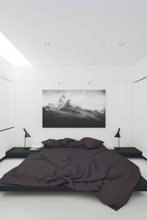 40 Simple and Chic Minimalist Bedrooms Black And White Bedroom, Minimalist Dekor, Minimalist Bedroom Decor, Stylish Bedroom Design, Minimal Bedroom, Modern Minimalist Bedroom, Minimalist Bedroom Design, Decor Ikea, Luxury Bedroom Design