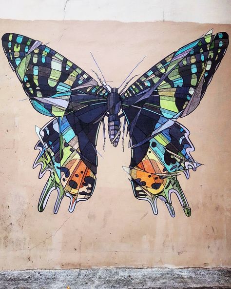 Sunset Moth Tattoo, Thierry Noir, Sunset Moth, Moth Tattoo, Butterfly Art, Moth, Street Art, Cool Art, Paris