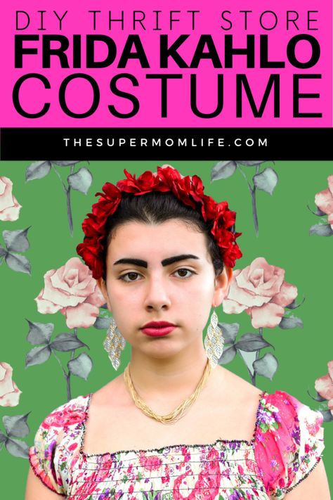 Thrift Store DIY Frida Kahlo Costume - The Super Mom Life Frida Kahlo Costume Diy, Kim Possible Costume, Deep Red Lipsticks, Diy Furniture Videos, Dollar Store Christmas Crafts, Headband Diy, Thrift Store Diy, Thrift Store Outfits, Thrift Store Decor