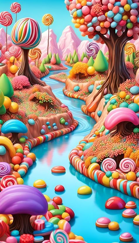 Candy Factory Illustration, Candyland Drawing, Candyland Wallpaper, Candyland Art, Candy Land Background, Candy World, Cute Wallpapers For Android, Candy Pictures, Concert Poster Design