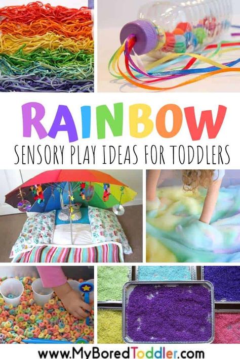 Rainbow Sensory Play Ideas for Toddlers Play Ideas For Toddlers, Rainbow Sensory, Sensory Play Toddlers, Sensory Play Ideas, Toddler Sensory Bins, Sensory Games, Rainbow Activities, Toddler Teacher, Baby Sensory Play