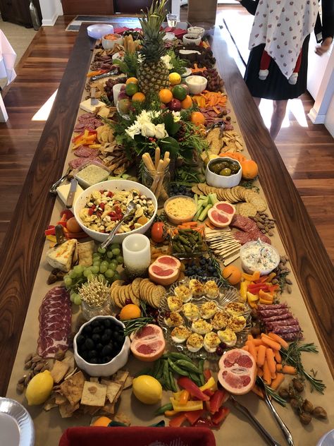 7ft long charcuterie board at a friend's holiday party recently #food #meal #foods #healthyfood #keto Charcuterie Long Board, Charcuterie Board Long Rectangle, Largest Charcuterie Board, Charcuterie Board Long Table, Charcuterie Board For 70 People, Large Group Charcuterie Board, Long Table Charcuterie Board, Charcuterie Board Retirement Party, Table Long Charcuterie Board