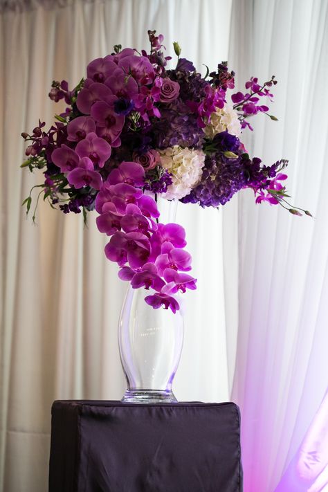 Photo: Anna & Spencer Space: The Ballroom at Twelve- Atlanta, GA Flowers/Decor: Ciao Bella Weddings Hotel Flower Arrangements, Arreglos Ikebana, Orchid Flower Arrangements, Hotel Flowers, Orchid Centerpieces, Bella Wedding, Orchid Arrangements, Modern Flower Arrangements, Radiant Orchid