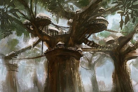 ArtStation - Treetop village, Benjamin Giletti Treetop Village, Fantasy Treehouse, Fantasy Tree, Tree Top, Fantasy Forest, Fantasy House, Fantasy City, Fantasy Setting, Fantasy Places