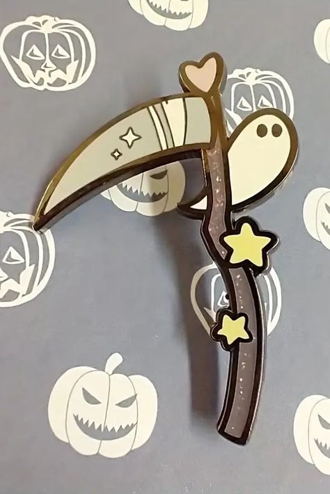 A hard enamel pin featuring a sickle/scythe and a cute little ghost 👻 Brooch For Men, Little Ghost, Spooky Ghost, Halloween Accessories, Hard Enamel Pin, Enamel Pin, Ghost, Enamel Pins, Backpacks