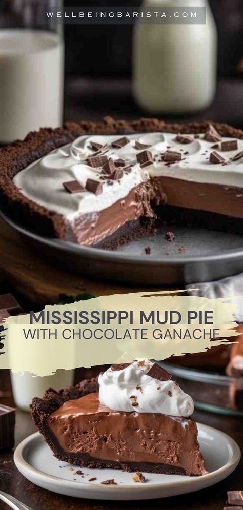 Try our Mississippi Mud Pie made with chocolate and demerara and muscovado sugars, ✨ With a buttery crust made from digestive biscuits and a creamy filling featuring both double and single cream, this pie is a true delight for chocolate lovers. Infused with the bold flavor of coffee and topped with a luscious chocolate ganache, it's sure to satisfy your sweet cravings. Chocolate Mud Pie, Crisps And Cobblers, Mississippi Mud Pie, Crumb Crust, Mississippi Mud, Coffee Granules, Butter Coffee, Digestive Biscuits, Chocolate Pie