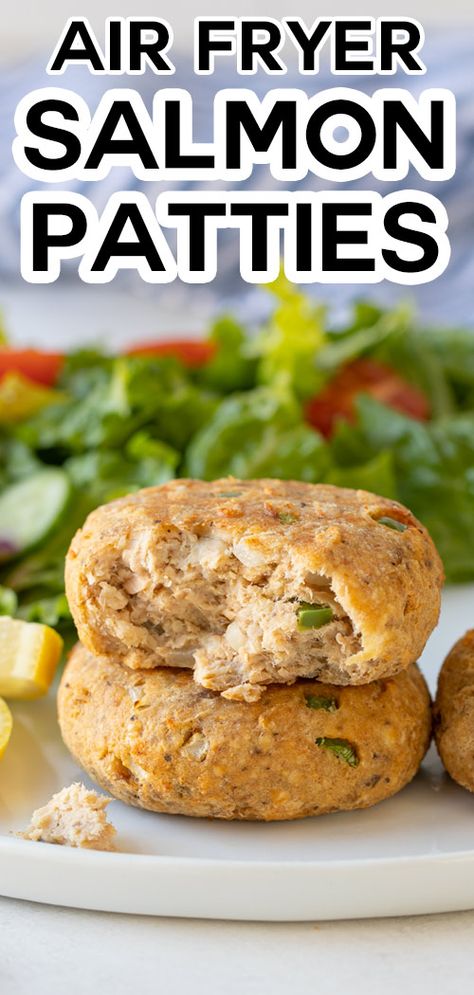 Air Fryer Salmon Patties Air Fryer Salmon Patties, Canned Salmon Patties, Fried Salmon Patties, Air Fryer Fish Recipes, Canned Salmon Recipes, Air Fryer Salmon, Grilled Salmon Recipes, Salmon Patties Recipe, Air Fried Food