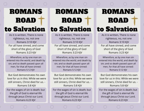 The Romans Road to Salvation - Bible Verses for You Romans Road To Salvation, Road Printable, Roman Road To Salvation, Romans Road, Romans 3 23, Roman Roads, The Romans, Prayer Board, Prayer Scriptures