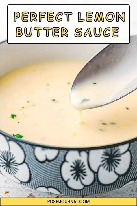 Indulge in our creamy Lemon Butter Sauce—a dash of garlic, a splash of white wine—perfect for elevating fish, chicken, or veggies! No-fuss fancy flavors right in your kitchen. Zesty lemon adds a delightful kick to the buttery goodness. Lemon Garlic Butter Sauce, Resep Salad, Lemon Butter Sauce, Garlic Butter Sauce, Queso Dip, Savory Sauce, Lemon Butter, Homemade Sauce, Butter Sauce