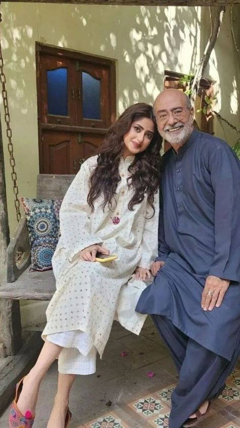 Sajal Ali Dresses In Kuch Ankahi, Long Kurta With Lehenga, Kurta With Lehenga, Eid Dresses For Girl, Sky Blue Suit, Embroidery Sleeves, Cotton Dress Pattern, Ali Dress, Simple Frock Design