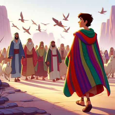 Bible Story Artwork, Bible Characters Art, Joseph From The Bible, Bible Joseph, Bible Story Illustrations, Joseph Bible, Biblical Illustrations, David Bible, Bible Cartoon