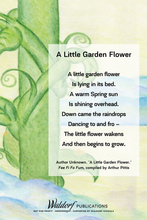 Waldorf Spring Poem from "Fee Fi Fo Fum" by Arthur Pittis | Waldorf Publications Waldorf Spring Verse, Waldorf Circle Time Ideas, Waldorf Poems, Spring Traditions, Waldorf Verses, Teacher Worksheets Lesson Plans, Waldorf Quotes, Waldorf Spring, Waldorf Lessons