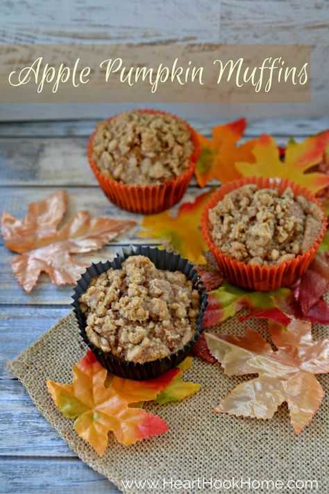 Love apples, pumpkins an FALL? You'll love this Apple Pumpkin Muffin recipe! Apple Pumpkin Muffins, Pumpkin Cream Cheese Dip, Pumpkin Apple Muffins, Apple Muffin, Yarn Heart, Fall Deserts, Apple Pumpkin, Pumpkin Muffin Recipes, Frugal Recipes