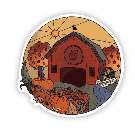 Apple Orchard Fall, Farm Stickers, Cider Mill, Apple Stickers, Pumpkin Farm, Autumn Illustration, Autumn Stickers, Journals Notebooks, Apple Orchard