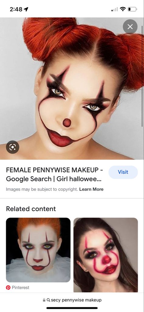 Pennywise Costume Female Makeup, Easy Penny Wise Makeup, Womens Pennywise Makeup, Pennywise Make Up Girl, Pennywise Makeup Girl Scary, Halloween Costumes Makeup, Halloween Makeup, Halloween Face, Halloween Party