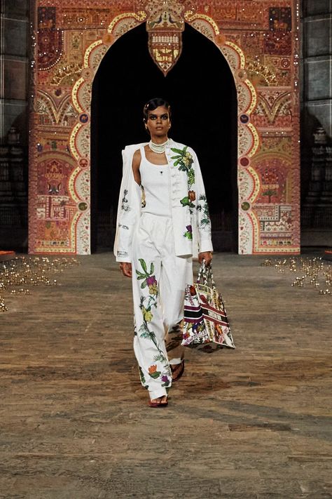 Christian Dior Pre-Fall 2023 Fashion Show | Vogue Runway Magazine, Pre Fall 2023, Liza Koshy, Karisma Kapoor, Diana Penty, Collarless Shirt, Indian Men Fashion, Jeanne Damas, Maria Grazia Chiuri