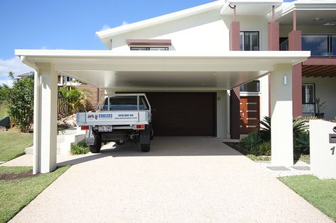 Carport Gallery Extending Garage Forward, Carport Extension Ideas, Carport Designs Attached To House, Carport In Front Of Garage, Covered Carport, Carport Addition, Carport Makeover, Garage Redo, Front Driveway