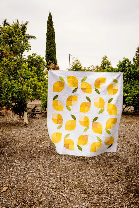 Inspired by my grandmother's lemon tree in her front yard, this fat quarter friendly quilt pattern makes the perfect summer quilt! Memi's Lemons is a modern quilt pattern that is fun to make. Read about all of the Memi's Lemons quilts I've made over the years here. Lemon Quilt, Quilt Photography, Lemonade Stands, Curved Piecing, To My Grandmother, Modern Quilt Pattern, Pretty Quilt, Summer Quilts, Tree Quilt