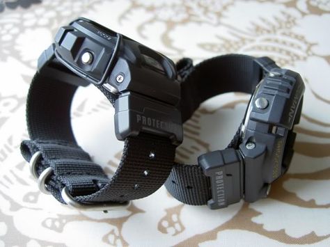 G-Shock strap adapters - these allow a NATO-type or a Zulu-type strap to be fitted to a G-Shock watch. The original Casio part has the text "WR20BAR" printed on one part, and the the other has "Protection" printed - but this is not the case any longer. Strap adapters can be obtained in Australia by calling Shriro Australia on 1300 768 112 and asking for Casio part no. 74243710 (price as at May 2013 is AUD $5.50). Casio Ae1200 Nato Strap, Casio Ga 2100, G Shock Dw 5600, G Shock Collaboration, Casio Military Watch, G Shock Watches, The Text, G Shock, Zulu