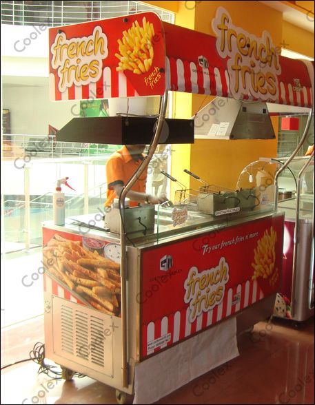 We make customized French fries kiosk Fries Cart, Fries Kiosk, Indian Ice Cream, Food Cart Business, Chicken Store, Stall Decorations, Street Food Design, Food Stall Design, Small Restaurant Design