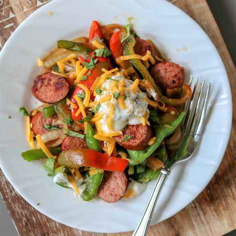 Cajun Keto Sausage and Peppers Recipe - Seeking Good Eats Cajun Recipes Easy, Keto Sausage Recipe, Sausage And Peppers Recipe, What To Eat For Breakfast, Easy Cajun, Cajun Sausage, Keto Sausage, Easy Skillet Meals, One Pan Meal