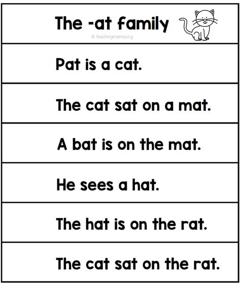 at word family sentences Am Family Words Sentences, At Family Sentences, Short A Sentences, At Family Words Worksheet, Cvc Sentences For Kindergarten, Word Families Kindergarten, Cvc Word Fluency, Cvc Sentences, At Word Family