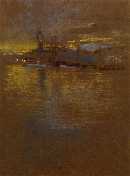 View across the Lagoon, 1879 - 1880 - James McNeill Whistler Whistler Paintings, James Whistler, Diego Velazquez, James Abbott Mcneill Whistler, Lowell Massachusetts, Pastel Landscape, Post Impressionism, Oil Painting Reproductions, Gilded Age