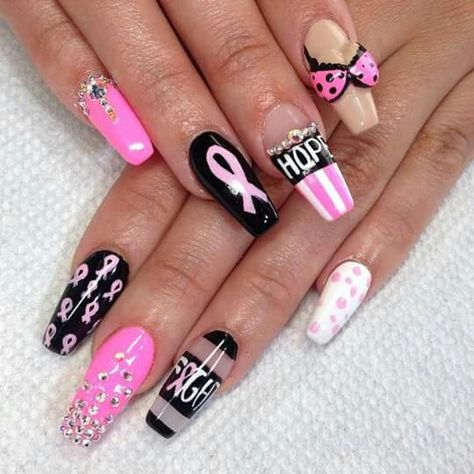 Pink Ribbon Nails, Holiday Themed Nails, Fake Nails Designs, Long Press On Nails, Acrylic Nail Kit, Nails For Women, Acrylic Nails Coffin, Stick On Nails, Coffin Nails Designs