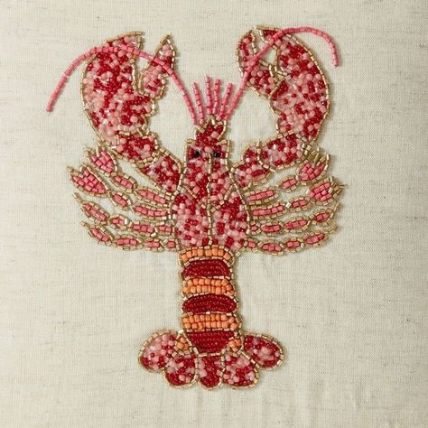 Bead Embroidery Lobster, Unique Coastal Decor, Beaded T Shirts Diy, Embroidery With Beads Ideas, Beaded T Shirt, Pearl Embroidery Designs, Beaded Embroidery Shirt, How To Bead Embroidery, Beading Shirt