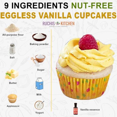 Eggless Cupcakes Recipes, Eggless Cupcake Recipe, Eggless Vanilla Cupcakes, Eggless Cupcakes, Egg Free Desserts, Egg Allergy, Eggless Desserts, Vanilla Cupcake Recipe, Recipe Step By Step