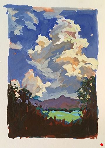 Grandfather Under the Clouds by Jodie Rippy, gouache, 5 x 3 Gouache Clouds, Painting Clouds, Easter Lamb, Pastel Sunset, Live Oak Trees, Gouache Art, Cloud Painting, Pink Houses, Surfs Up