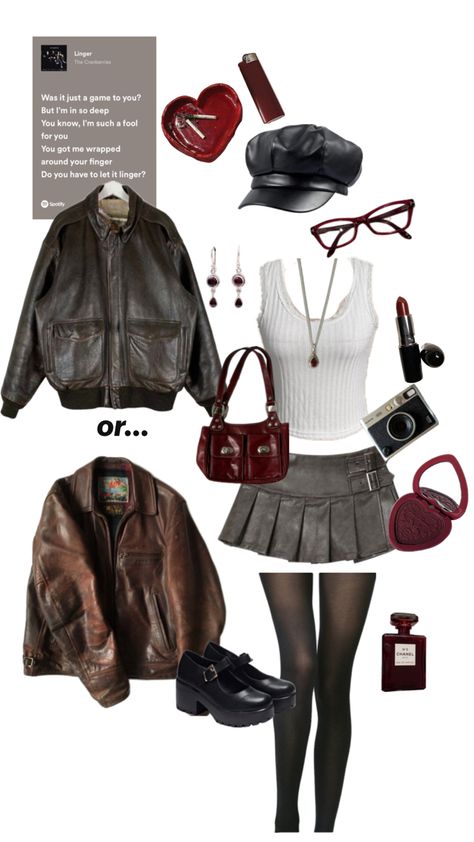 black n brown, skirt, leather jackets, lipstick, outfit inspo, 90s girl, 2000s girl Outfit Inspo 90s, Brown Leather Skirt Outfit, Lipstick Outfit, Brown Leather Jacket Outfit, Black Leather Jacket Outfit, 2000s Girl, Brown Leather Skirt, Leather Skirt Outfit, Outfits 2000s