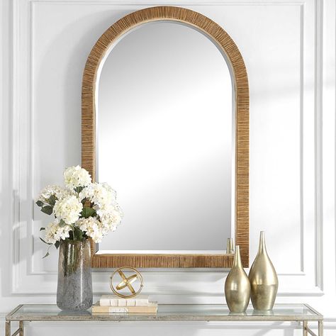 Cape Arch Mirror, Natural | Uttermost Uttermost Mirrors, Rattan Mirror, Arched Mirror, Arch Mirror, Fir Wood, Pottery Barn Teen, Beveled Glass, Transitional Design, Lamps Plus