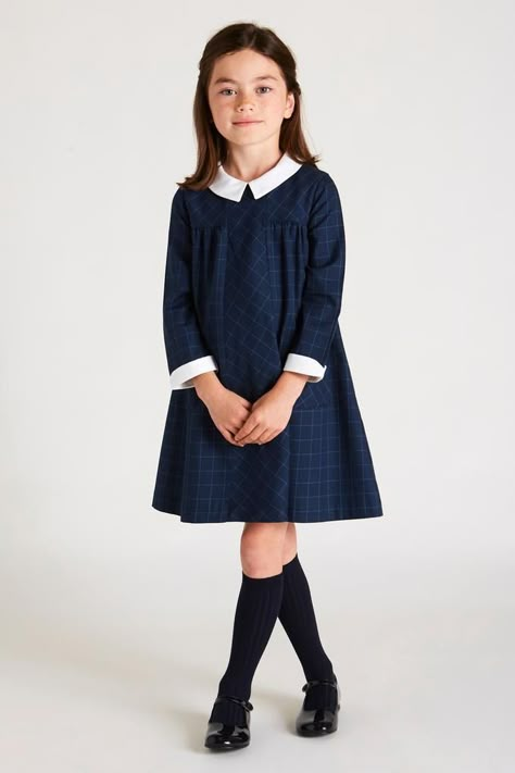 Kids Dress Wear, فستان سهرة, Check Dress, Classic Elegant, Dresses Kids Girl, Fit Dress, Pan Collar, Kids Fashion Girl