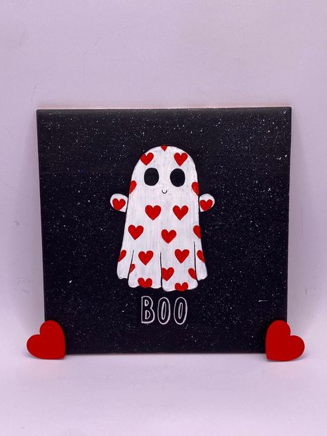 Acrylic Art Simple, Easy Cute Christmas Paintings, Halloween Canvas Art Ideas, Cute Halloween Things To Paint, Very Simple Painting Ideas, Easy Black Canvas Paintings, Easy Halloween Paintings For Beginners Step By Step, Canvas Simple Art, Fall Crafts For Couples