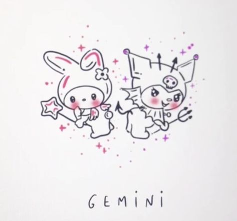 sanrio my melody and kuromi gemini tattoo Kuromi And My Melody Matching Tattoo, Kuromi My Melody Tattoo, Melody Tattoo, Sanrio My Melody And Kuromi, Tattoo Gemini, Kuromi And My Melody, My Melody And Kuromi, Melody And Kuromi, Reaper Tattoo