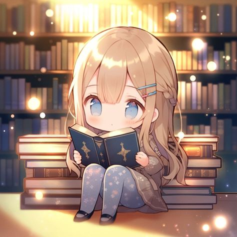 Chibi cute girl read book at library Anime In Library, Chibi Reading Book Pose, Chibi Reading Book, Reading Book Pose Reference, Girl Reading Drawing, Girl Reading Book Drawing, Kawaii Library, Library Anime, Birthday Mission