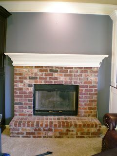 First Project 2011, Whitewash Brick-LOVE IT!!! - Cleverly Inspired Red Brick Fireplace Mantle, White Mantle Fireplace, Brick Fireplace Mantle, Red Brick Fireplace, White Wash Fireplace, White Wash Brick Fireplace, White Mantle, Brick Fireplaces, Red Brick Fireplaces