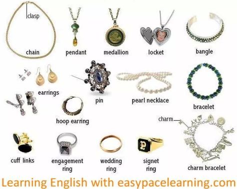 Jewellery vocabulary Vocabulary Clothes, Vocabulary Meaning, English Jewelry, Visual Dictionary, Fashion Vocabulary, Jewelry Words, Words To Use, Jewelry Clasps, English Language Learning