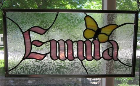 Monogram Stained Glass Window, Stained Glass Name Signs, Stained Glass Words, Stained Glass Sign, Stained Glass Letters, Glass Cottage, Glass Signs, Stained Glass Rose, Custom Stained Glass