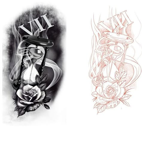 Tattoo Art Drawings Sketches, Chest Tattoo Stencils, Leg Sleeve Tattoos, Leg Tattoo Ideas, Evil Skull Tattoo, Realistic Rose Tattoo, Chicano Tattoos Sleeve, Filigree Tattoo, Hourglass Tattoo