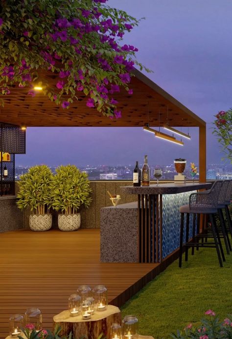 Pent House Terrace, Terrace Bar Design Home, Penthouse Garden, Bar Design Home, Penthouse Ideas, Terrace Interior, Indian Houses, Terraced Landscaping, Terrace Garden Ideas