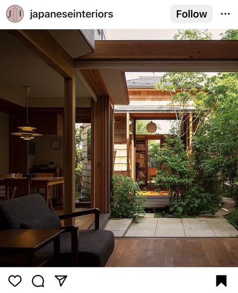 House In Landscape, Architect Vibes, Japandi Architecture, Japanese Courtyard, Tropical Interior Design, Japanese Home, Japanese Interiors, Modern Architecture Design, Courtyard House