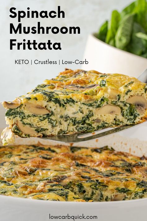 Keto Frittata Recipes Breakfast, Spinach Mushroom Egg Bake, Spinach Mushroom Frittata Recipes, Fritatta Spinach Mushroom, Healthy Egg Frittata, Spinach Mushroom Frittata, Low Carb Frittata, Fritatta Recipe, Frittata Recipes Breakfast