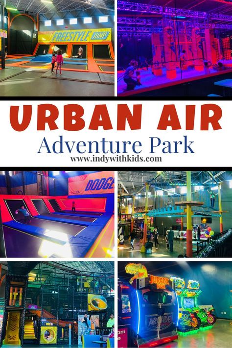 Urban Air Adventure Park is a great way for kids to burn off energy. What To Do At A Trampoline Park, Urban Air Adventure Park, Indiana Summer, Dti Amusement Parks, Trampoline Park Pictures, Big Air Trampoline Park, Urban Air, Bumper Cars, Climbing Walls