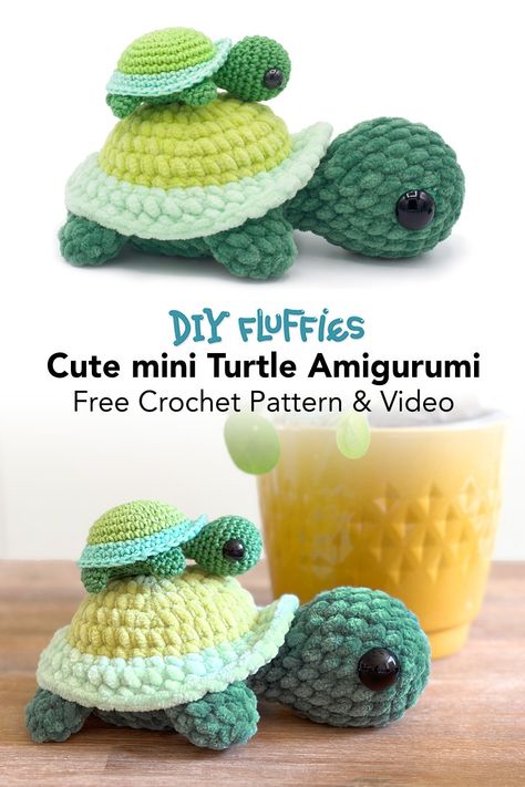 Learn how to crochet a turtle with this free turtle crochet pattern by DIY Fluffies. This is an easy beginner pattern including full video. How To Crochet A Turtle, Turtle Crochet Pattern Free, Turtle Amigurumi Free Pattern, Crochet A Turtle, Crochet Turtle Pattern Free, Diy Fluffies, Turtle Crochet Pattern, Turtle Amigurumi, Crochet Turtle Pattern