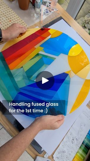 4.8K views · 157 reactions | Holding fused glass for the first time ... This is from last year - I really should make a new reel as I have many more kiln openings since then 😁
But ... The last piece I hold up here is Wells, and this month I'm starting on a Reimagined version of it - similar design, different colour scheme. 
So that's exciting!!
....
#hardedgeart #glasscollector #glassdesign #artforthehome #glassart | Glass Art by Linda New Reel, Colour Scheme, Glass Design, Fused Glass, Kiln, Different Colors, Color Schemes, Glass Art, First Time