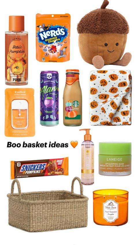 Halloween/ fall ideas for boo basket gift Cute Gift Basket Ideas, Diy Care Package, Boo Gift, Boo Baskets, Halloween Baskets, Boo Basket, Trending Items, Basket Gift, Cute Gift Ideas