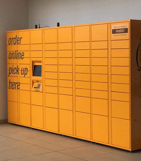 Amazon Locker - Order and then pick up from the locker itself Amazon Locker, Locker Decorations, Lockers, Garage Doors, Pick Up, Outdoor Decor, Yellow, Home Decor, Home Décor