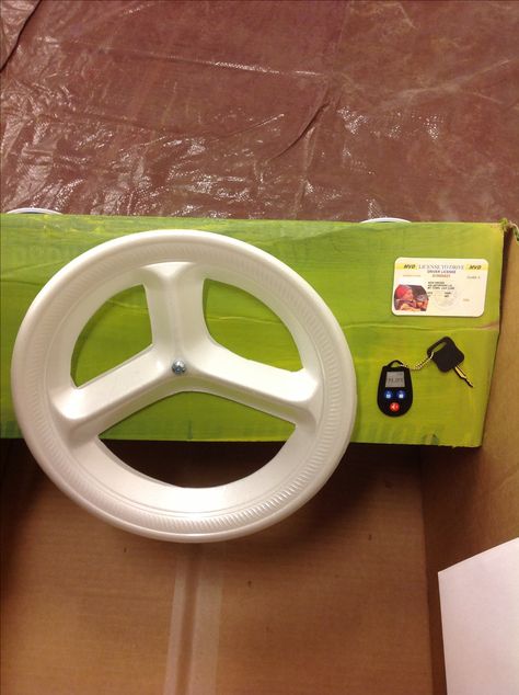 Steering wheel for cardboard car Cardboard Box Car, Cardboard Car, Car Wheels Diy, Simple Toys, Activities Preschool, Cars Birthday Parties, Cars Birthday, Cardboard Crafts, Box Car